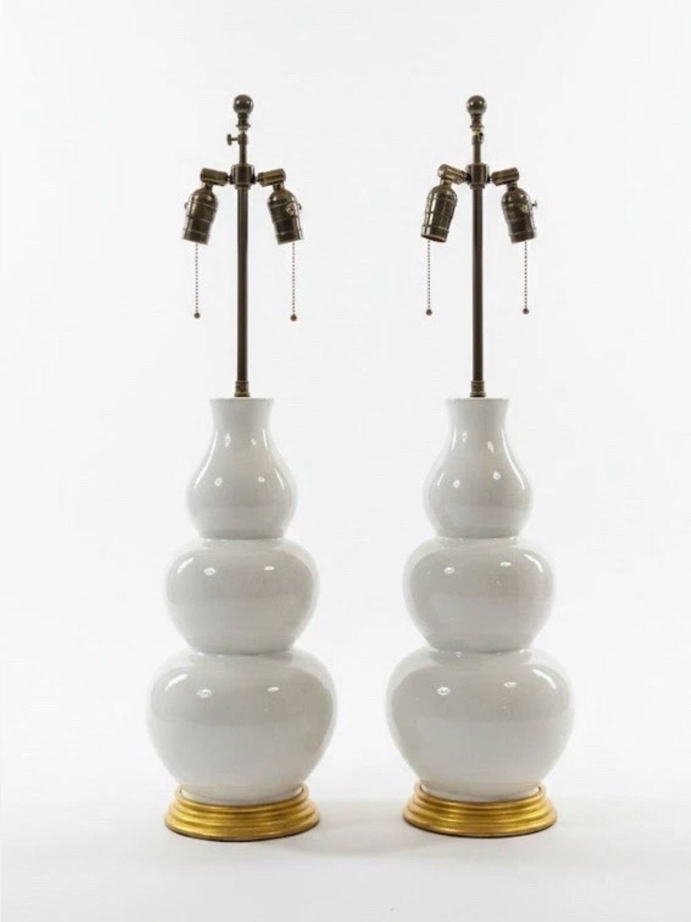 MCM John Thompson Large Ceramic Triple Gourd Vase Table Lamp EUC In Pearl -Qty 1 - Picture 1 of 17